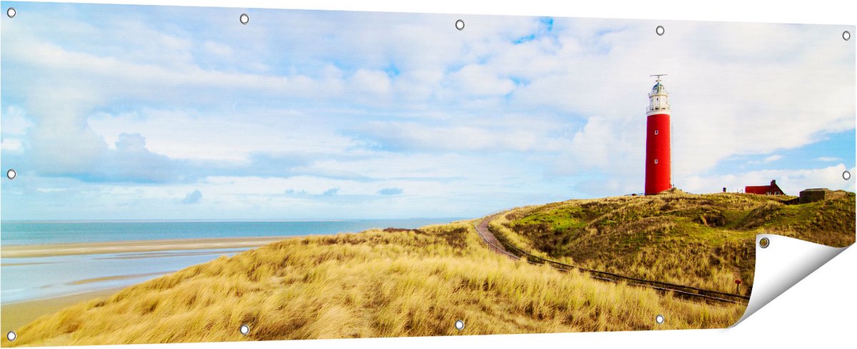 Gards Tuinposter Vuurtoren met Duinen in Texel - 180x60 cm - Tuindoek - Tuindecoratie - Wanddecoratie buiten - Tuinschilderij Multikleur