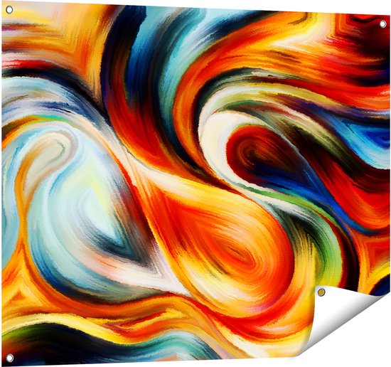 Gards Tuinposter Abstracte Kunst van Kleurrijke Verf - 100x80 cm - Tuindoek - Tuindecoratie - Wanddecoratie buiten - Tuinschilderij