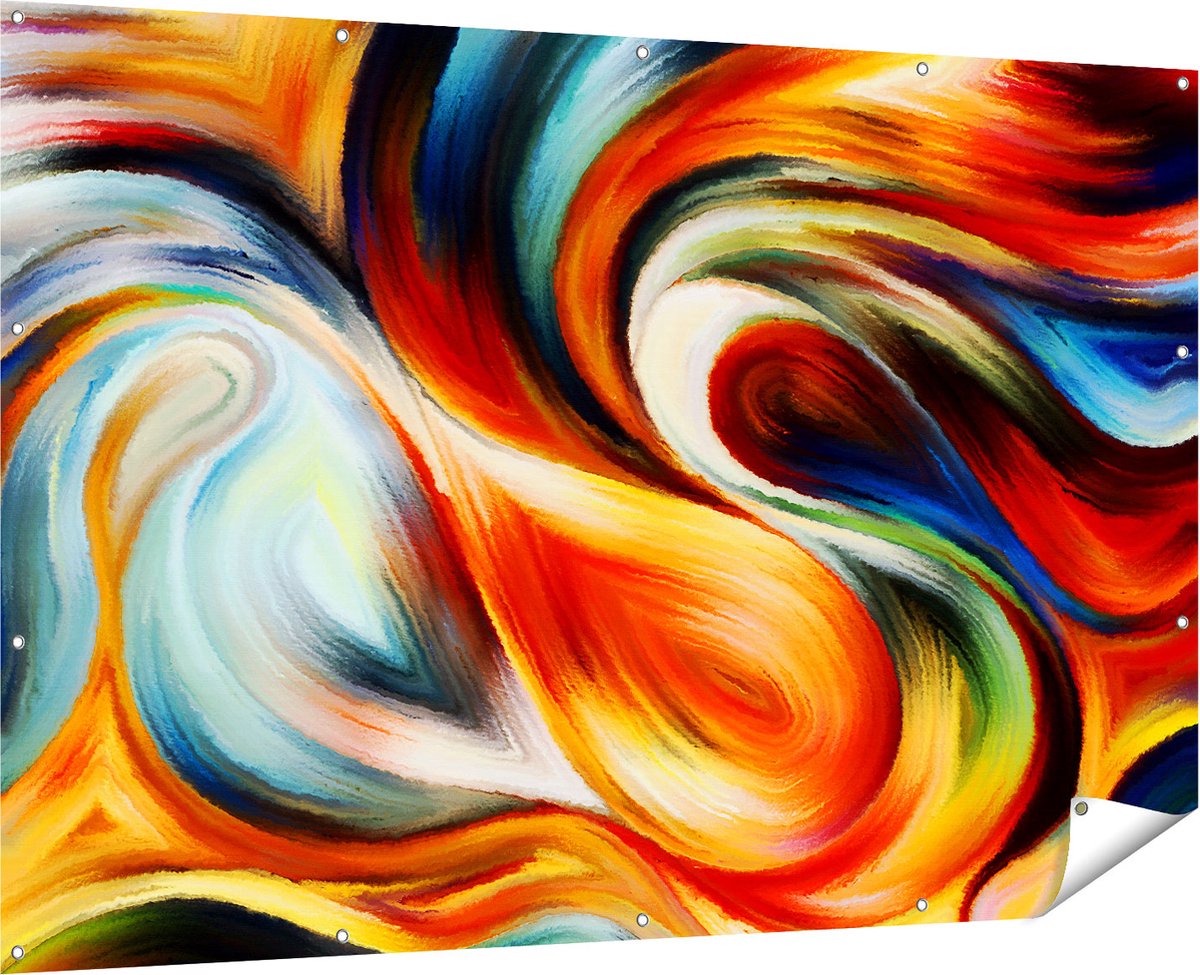 Gards Tuinposter Abstracte Kunst van Kleurrijke Verf - 180x120 cm - Tuindoek - Tuindecoratie - Wanddecoratie buiten - Tuinschilderij Multikleur