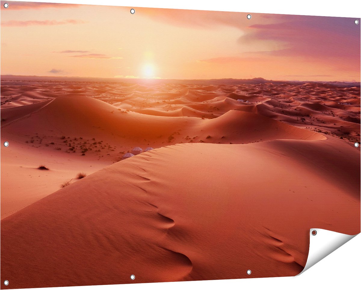 Gards Tuinposter Woestijn in de Sahara bij Zonsondergang - 150x100 cm - Tuindoek - Tuindecoratie - Wanddecoratie buiten - Tuinschilderij Multikleur