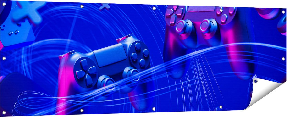 Gards Tuinposter Twee Gaming Controllers - Gamen - 180x60 cm - Tuindoek - Tuindecoratie - Wanddecoratie buiten - Tuinschilderij Multikleur