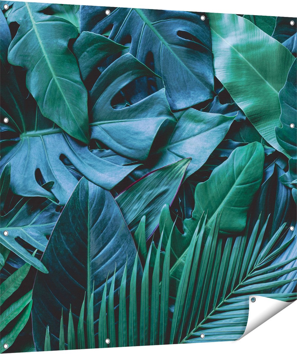 Gards Tuinposter Tropische Groene Bladeren - 120x120 cm - Tuindoek - Tuindecoratie - Wanddecoratie buiten - Tuinschilderij Multikleur
