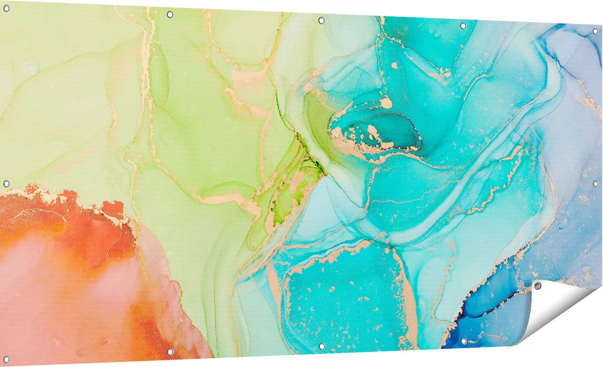 Gards Tuinposter Abstracte Kunst - Kleurrijke Marmer - 180x90 cm - Tuindoek - Tuindecoratie - Wanddecoratie buiten - Tuinschilderij Multikleur
