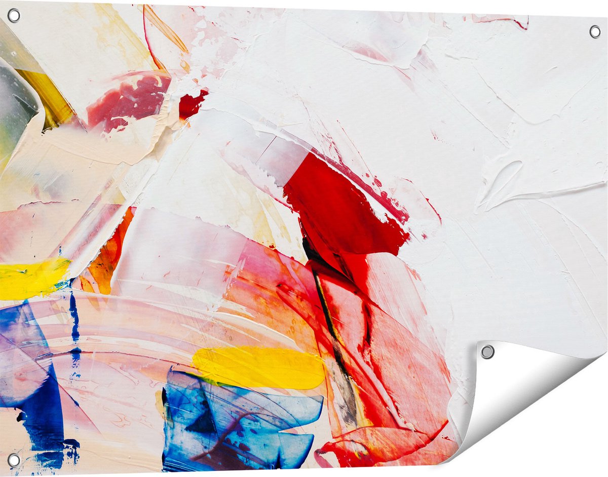 Gards Tuinposter Abstracte Kunst van Verf Kleuren - 90x60 cm - Tuindoek - Tuindecoratie - Wanddecoratie buiten - Tuinschilderij Multikleur