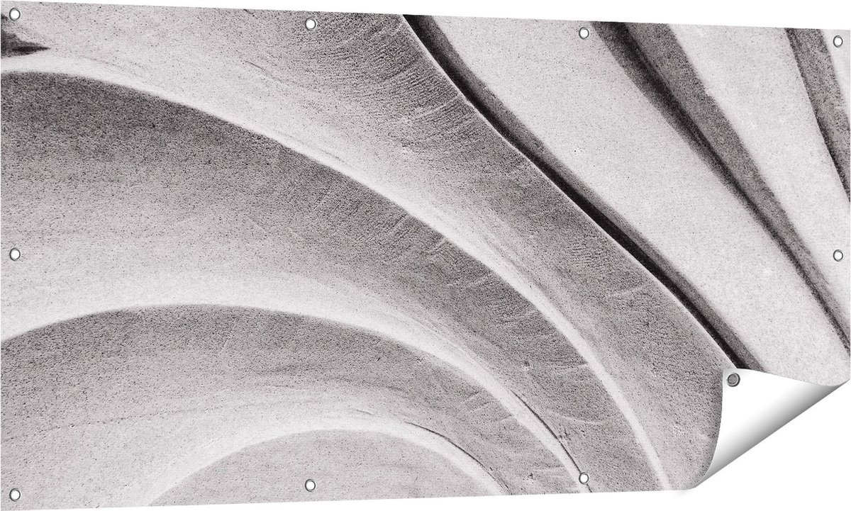 Gards Tuinposter Abstracte Kunst Gestreepte Stenen in het Grijs - 140x70 cm - Tuindoek - Tuindecoratie - Wanddecoratie buiten - Tuinschilderij Multikleur