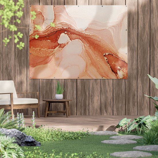 Gards Affiche de jardin Art Abstrait en Marbre Rose - 160x120 cm - Toile jardin - Décoration de jardin - Décoration murale extérieur - Tableau jardin