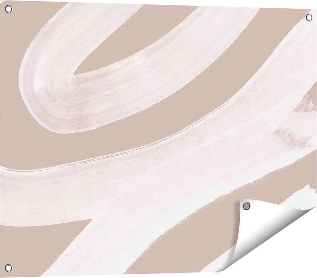 Gards Tuinposter Abstracte Kunst - Witte Strepen op Beige - 80x60 cm - Tuindoek - Tuindecoratie - Wanddecoratie buiten - Tuinschilderij Multikleur
