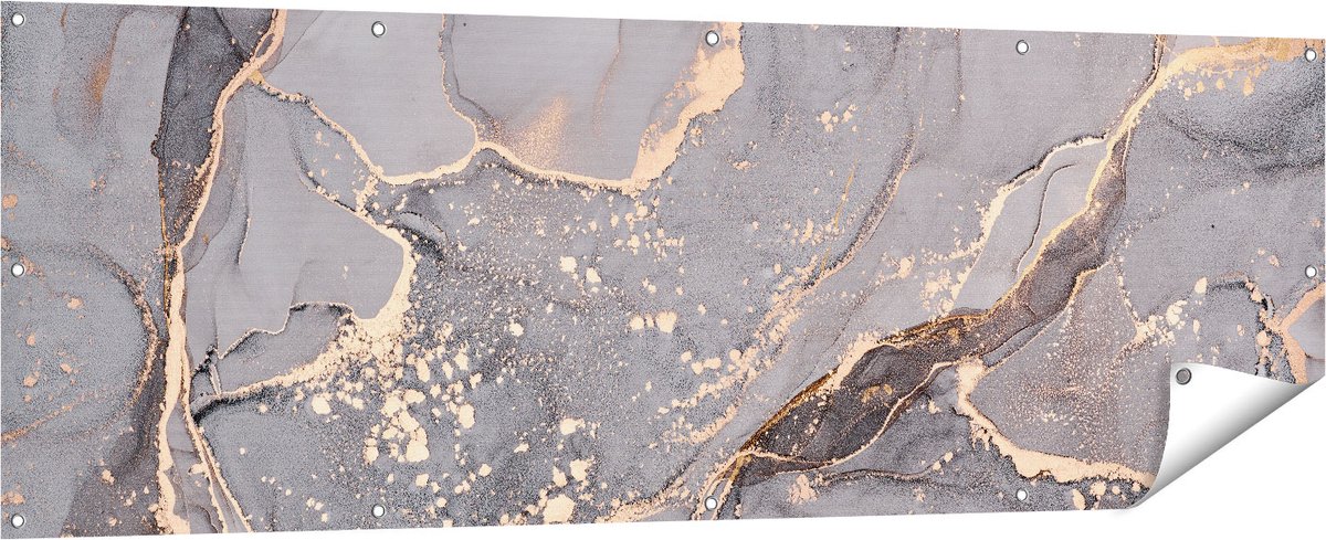 Gards Tuinposter Abstracte Luxe Kunst van Marmer met Goud - 180x60 cm - Tuindoek - Tuindecoratie - Wanddecoratie buiten - Tuinschilderij Multikleur