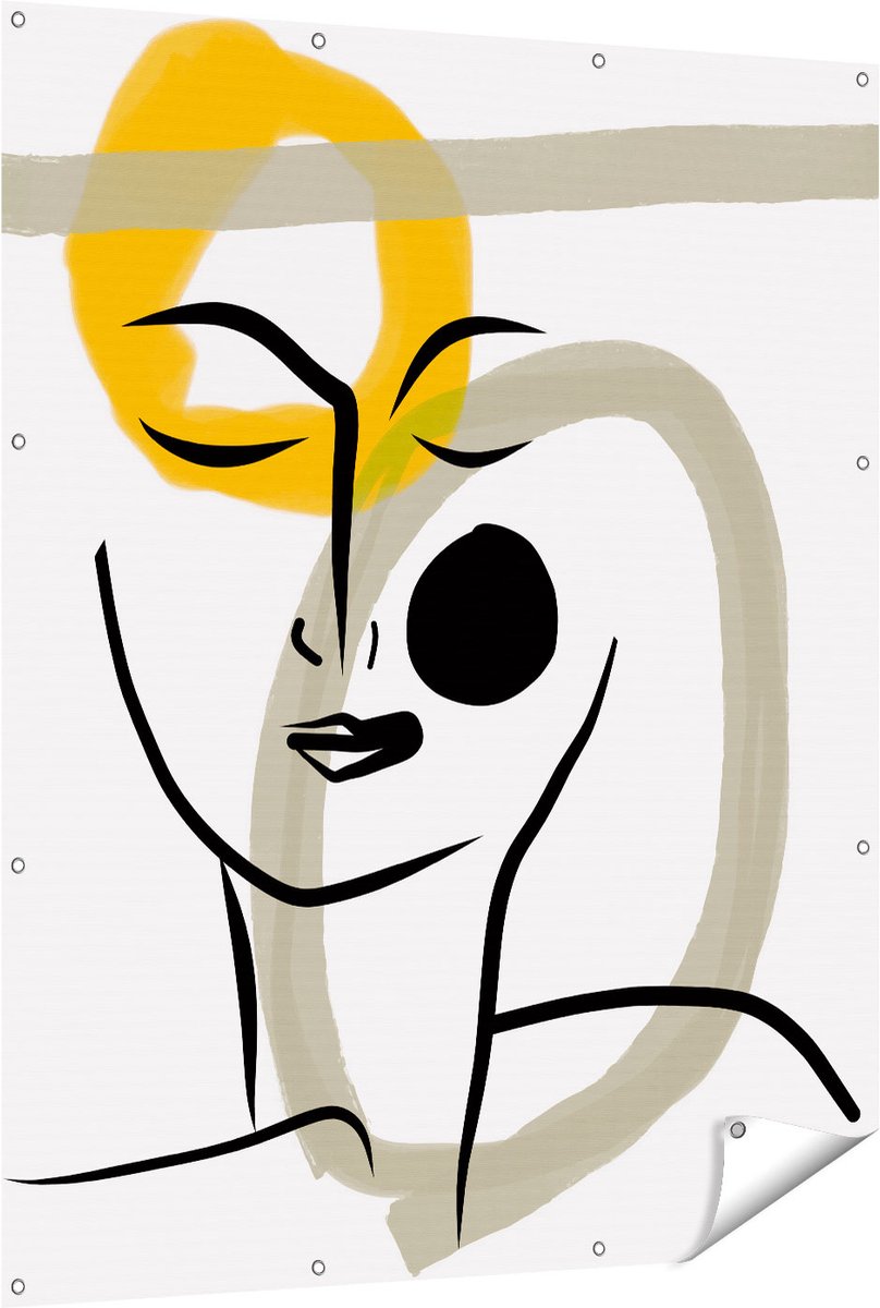 Gards Tuinposter Abstracte Kunst van een Gezicht - 120x150 cm - Tuindoek - Tuindecoratie - Wanddecoratie buiten - Tuinschilderij Multikleur