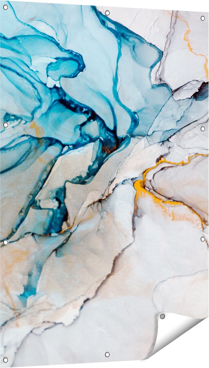 Gards Tuinposter Abstracte Kunst - Blauwe Grijze Marmer - 80x120 cm - Tuindoek - Tuindecoratie - Wanddecoratie buiten - Tuinschilderij Multikleur