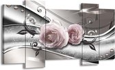 Peinture | Fleurs de peinture sur toile, moderne | Gris, rose | 120x65cm 5 Liège | Tirage photo sur toile