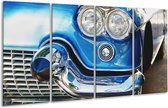 GroepArt - Glasschilderij - Oldtimer, Auto - Blauw, Grijs, Zilver - 160x80cm 4Luik - Foto Op Glas - Geen Acrylglas Schilderij - 6000+ Glasschilderijen Collectie - Wanddecoratie
