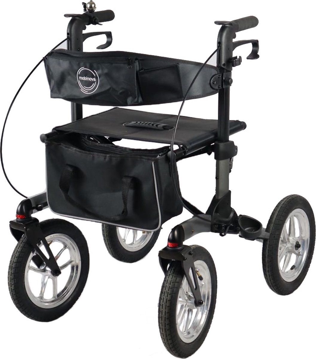 Goedkoopste Mobinova Outdoor rollator Flex 2.0 De beste en mooiste rollator voor buiten in park of bos, op gras, grind, zand. Klein opvouwbaar, zeer stabiel, 4 grote luchtbanden