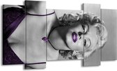 GroepArt - Schilderij - Marilyn Monroe - Grijs, Zwart, Paars - 120x65cm 5Luik - Foto Op Canvas - GroepArt 6000+ Schilderijen 0p Canvas Art Collectie - Wanddecoratie