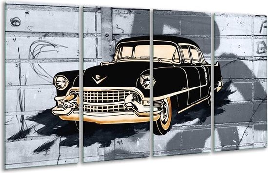 Glas schilderij Oldtimer, Auto | Grijs, Zwart, Geel | | Foto print op Glas |  F007287