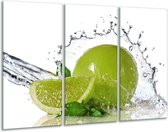 Glasschilderij Fruit, Keuken - Groen, Wit, Zilver - 120x80cm 3Luik - Foto Op Glas - Geen Acrylglas Schilderij - GroepArt 6000+ Glas Art Collectie - Maatwerk Mogelijk