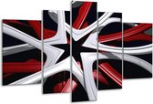 Glasschilderij Design - Rood, Grijs, Zwart - 170x100cm 5Luik - Foto Op Glas - Geen Acrylglas Schilderij - 6000+ Glasschilderijen Collectie - Wanddecoratie