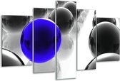 Glasschilderij Ballen - Zwart, Wit, Blauw - 170x100cm 5Luik - Foto Op Glas - Geen Acrylglas Schilderij - 6000+ Glasschilderijen Collectie - Wanddecoratie