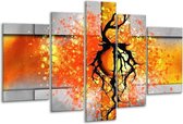 Glasschilderij Boom - Oranje, Grijs, Zwart - 170x100cm 5Luik - Foto Op Glas - Geen Acrylglas Schilderij - 6000+ Glasschilderijen Collectie - Wanddecoratie