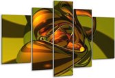 Glasschilderij Abstract - Groen, Geel, Goud - 170x100cm 5Luik - Foto Op Glas - Geen Acrylglas Schilderij - 6000+ Glasschilderijen Collectie - Wanddecoratie