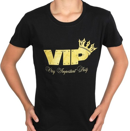 Dames en heren t-shirt VIP zwart met gouden opdruk Maat M - t-shirt - vip -  goud -... | bol.com