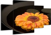 GroepArt - Schilderij -  Bloem - Zwart, Oranje, Geel - 160x90cm 4Luik - Schilderij Op Canvas - Foto Op Canvas