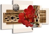 GroepArt - Schilderij -  Orchidee - Rood, Bruin, Wit - 160x90cm 4Luik - Schilderij Op Canvas - Foto Op Canvas