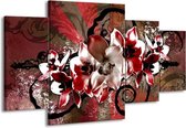 GroepArt - Schilderij -  Orchidee - Rood, Wit, - 160x90cm 4Luik - Schilderij Op Canvas - Foto Op Canvas