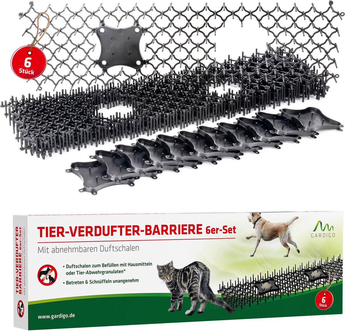 Goedkoopste Dierenverjager-barrière 6-pack - Veelzijdige afweer tegen honden | katten | konijnen - Gardigo