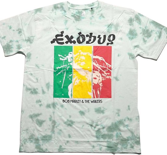 Exodus T-shirt met Bob Marley & The Wailers opdruk in Rasta kleuren, lichtgroen tie-dye