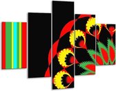 Glasschilderij -  Abstract - Zwart, Rood, Geel - 100x70cm 5Luik - Geen Acrylglas Schilderij - GroepArt 6000+ Glasschilderijen Collectie - Wanddecoratie- Foto Op Glas
