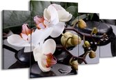 GroepArt - Schilderij -  Orchidee - Geel, Zwart, Wit - 160x90cm 4Luik - Schilderij Op Canvas - Foto Op Canvas
