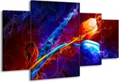 GroepArt - Schilderij -  Tulp - Blauw, Rood, Oranje - 160x90cm 4Luik - Schilderij Op Canvas - Foto Op Canvas