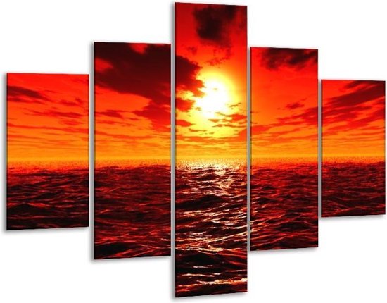 Peinture sur verre de mer | Rouge, jaune, orange | 100x70cm 5Liège | Tirage photo sur verre |  F000268