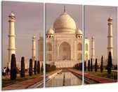 Glasschilderij Taj Mahal - Wit, Zwart, Crème - 120x80cm 3Luik - Foto Op Glas - Geen Acrylglas Schilderij - GroepArt 6000+ Glas Art Collectie - Maatwerk Mogelijk