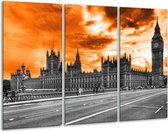 Glasschilderij Londen - Oranje, Grijs, Zwart - 120x80cm 3Luik - Foto Op Glas - Geen Acrylglas Schilderij - GroepArt 6000+ Glas Art Collectie - Maatwerk Mogelijk
