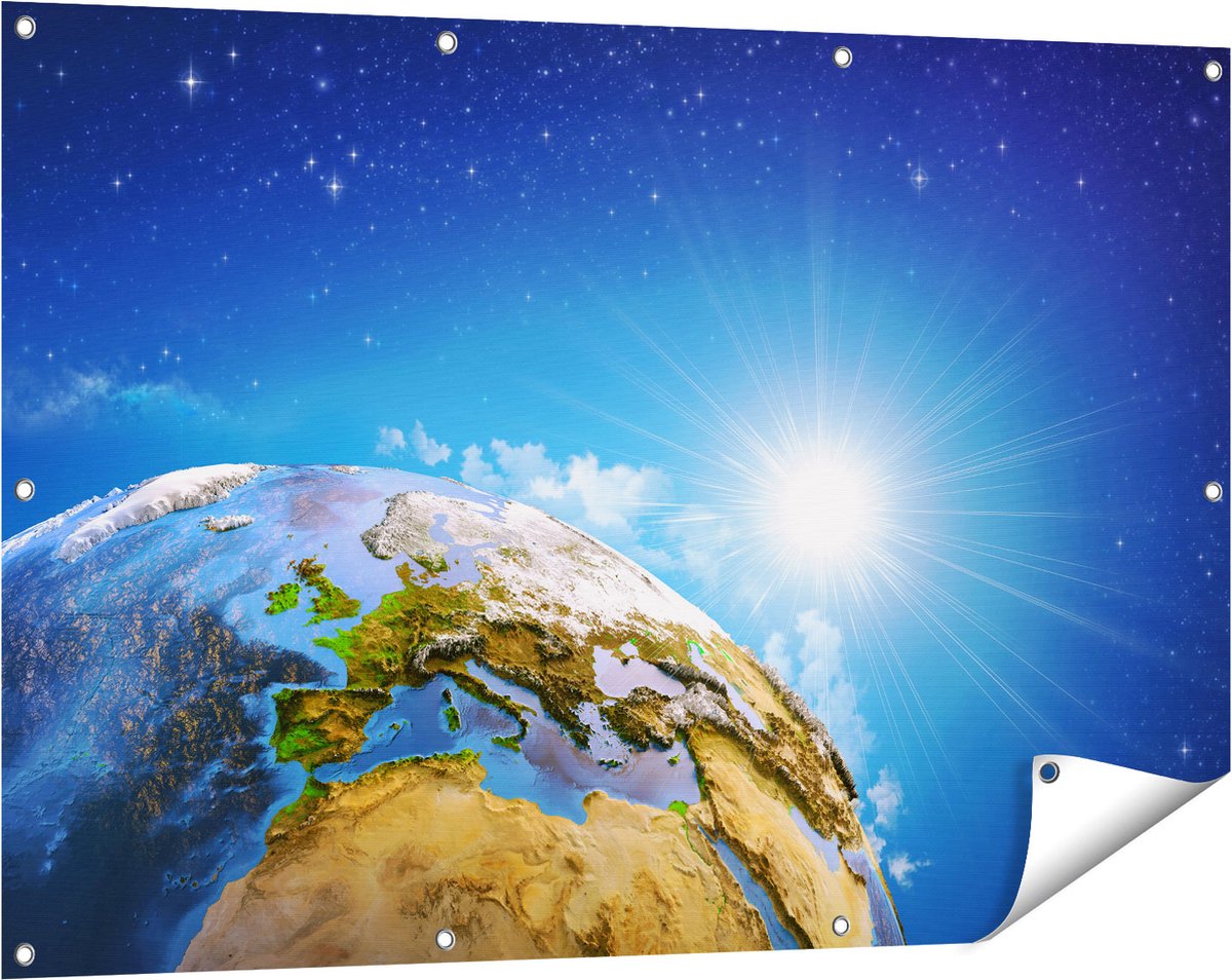 Gards Tuinposter Aarde vanuit de Ruimte op Europa - 120x80 cm - Tuindoek - Tuindecoratie - Wanddecoratie buiten - Tuinschilderij Multikleur