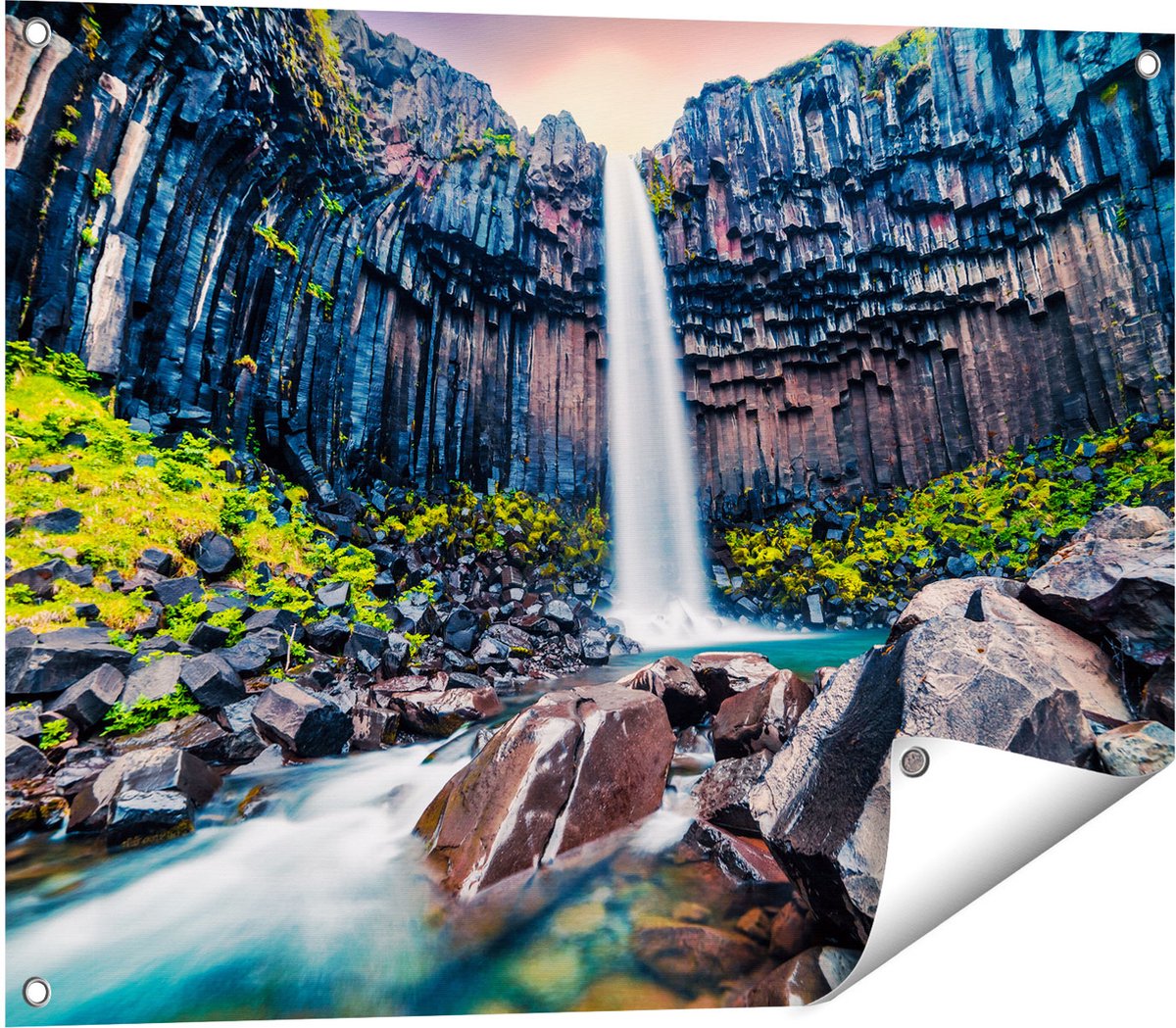 Gards Tuinposter Waterval in IJsland - 80x60 cm - Tuindoek - Tuindecoratie - Wanddecoratie buiten - Tuinschilderij Multikleur
