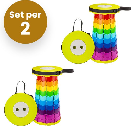 Alora Opvouwbare Kruk Regenboog - Set van 2 - kruk opvouwbaar - draagbaar - inklapbaar kruk - klapstoel - vouwstoel - opstapkrukje - kampeerstoel