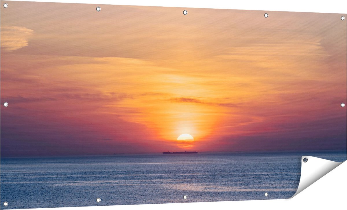 Gards Tuinposter Zonsondergang in de Noordzee - 160x80 cm - Tuindoek - Tuindecoratie - Wanddecoratie buiten - Tuinschilderij Multikleur