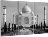 Glasschilderij Taj Mahal - Grijs, Zwart, Wit - 120x80cm 3Luik - Foto Op Glas - Geen Acrylglas Schilderij - GroepArt 6000+ Glas Art Collectie - Maatwerk Mogelijk