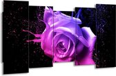 GroepArt - Canvas Schilderij - Roos - Roze, Paars, Blauw - 150x80cm 5Luik- Groot Collectie Schilderijen Op Canvas En Wanddecoraties