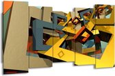 GroepArt - Canvas Schilderij - Abstract - Geel, Grijs, Zwart - 150x80cm 5Luik- Groot Collectie Schilderijen Op Canvas En Wanddecoraties