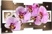 GroepArt - Canvas Schilderij - Orchidee - Bruin, Paars, Roze - 150x80cm 5Luik- Groot Collectie Schilderijen Op Canvas En Wanddecoraties