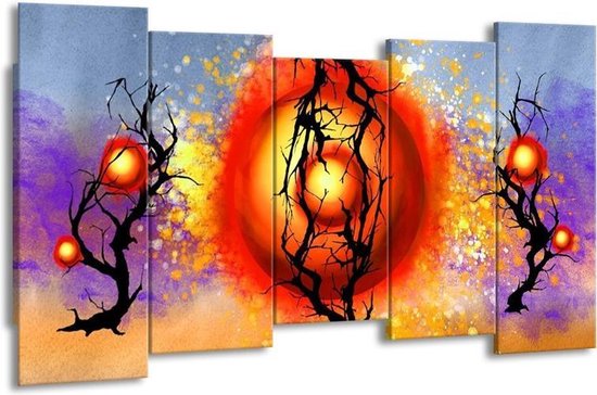 GroepArt - Canvas Schilderij - Art - Rood, Zwart, Paars - 150x80cm 5Luik- Groot Collectie Schilderijen Op Canvas En Wanddecoraties