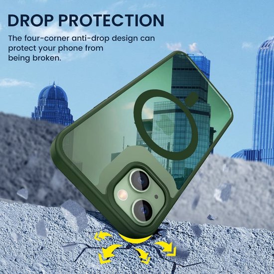 Groen iPhone 13 hoesje, antislip, valt op straat.