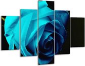 Glasschilderij -  Roos - Blauw, Zwart, Groen - 100x70cm 5Luik - Geen Acrylglas Schilderij - GroepArt 6000+ Glasschilderijen Collectie - Wanddecoratie- Foto Op Glas