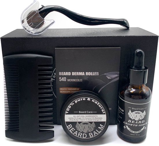 Beardcare® - Kit de croissance de barbe - Soin de la barbe - Peigne à barbe - Beard derma roller - Huile de barbe - Baume à barbe