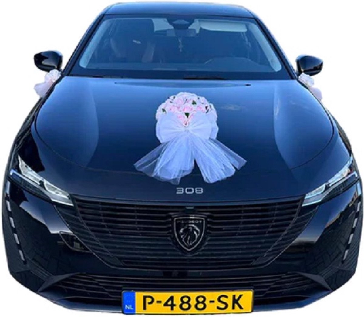 Décoration de voiture de mariage CELIA - Tulle Blue Royal avec des roses  Witte 