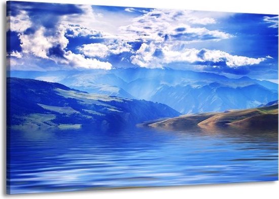 Peinture sur toile Montagnes | Bleu, blanc, gris | 140x90cm 1 Liège